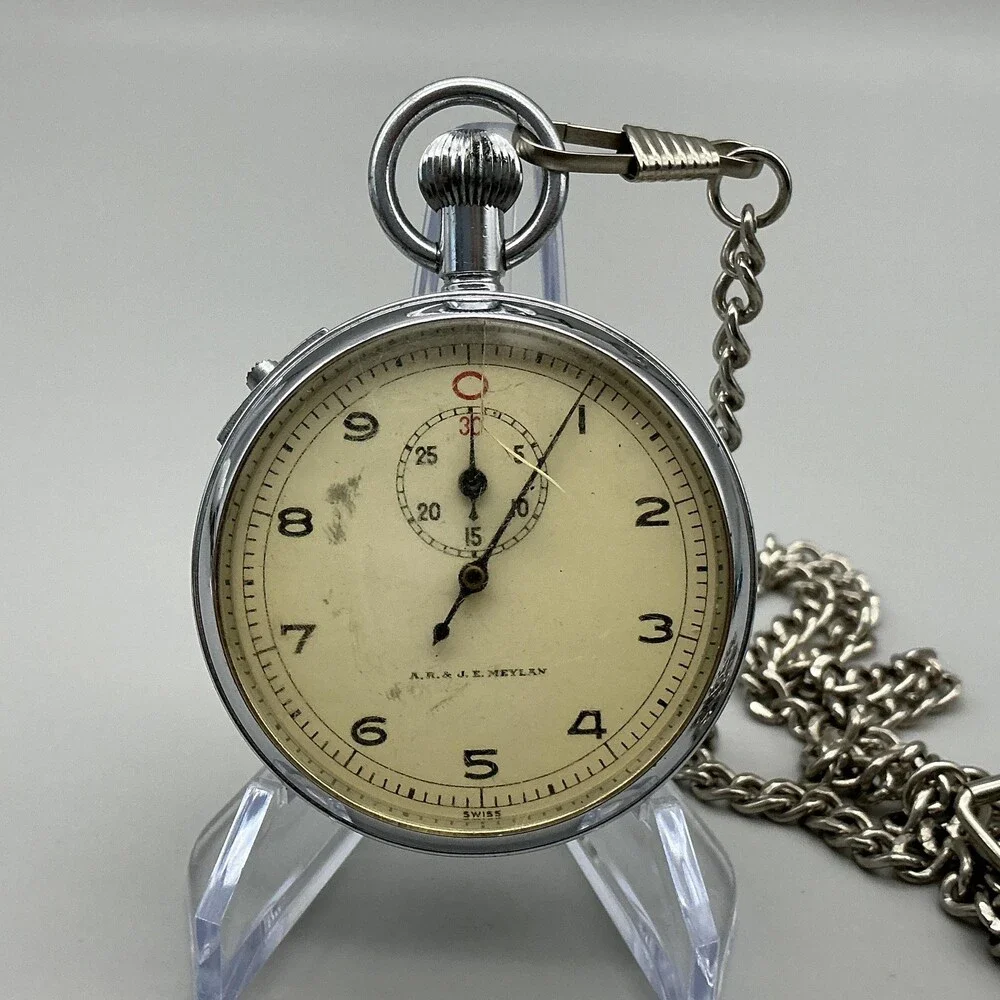 Vintage A.R. & J.E. Meylan Stop Watch Men 50mm 208A Mechanical Chain